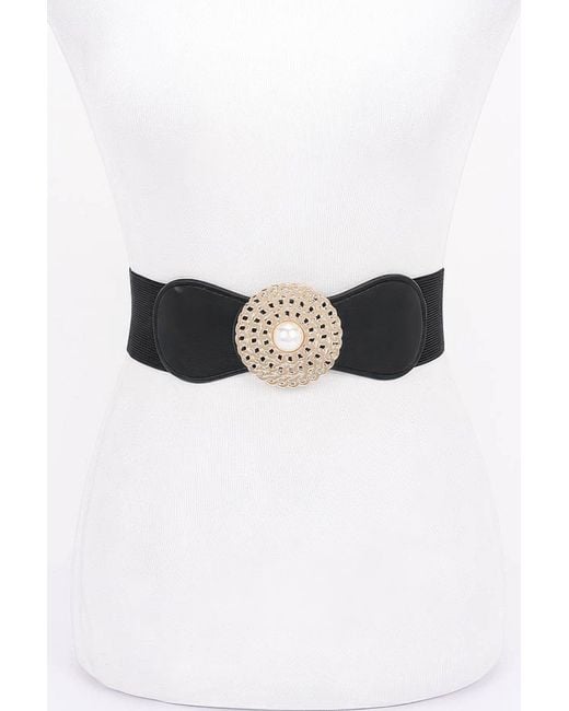 Fashnzfab Black Metal Buckle Elastic Belt