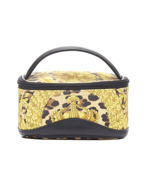 Versace Metallic Gianni Gold Barocco Baroque Leopard Print Leather Top Handle Micro Bag