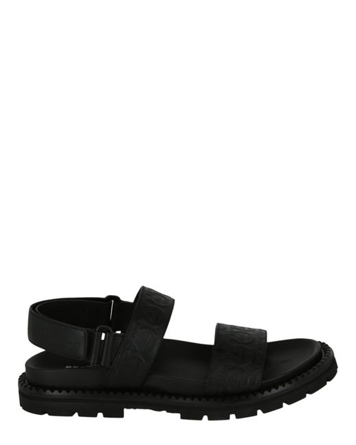 Ferragamo Black Notorius Leather Gancini Strap Sandals for men