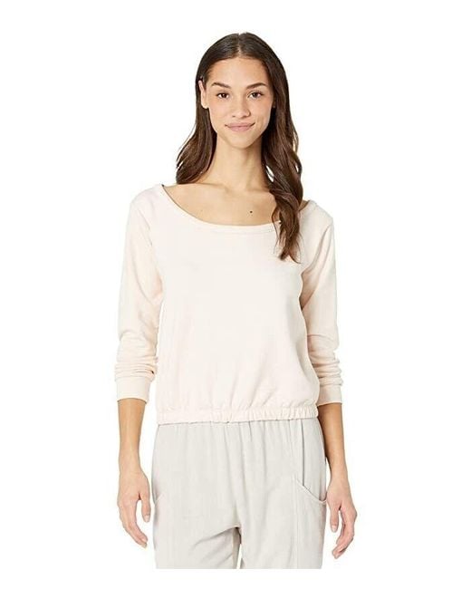 Chaser Brand White Slub Top Cotton French Terry Body Hem Long Sleeve Jdm1138