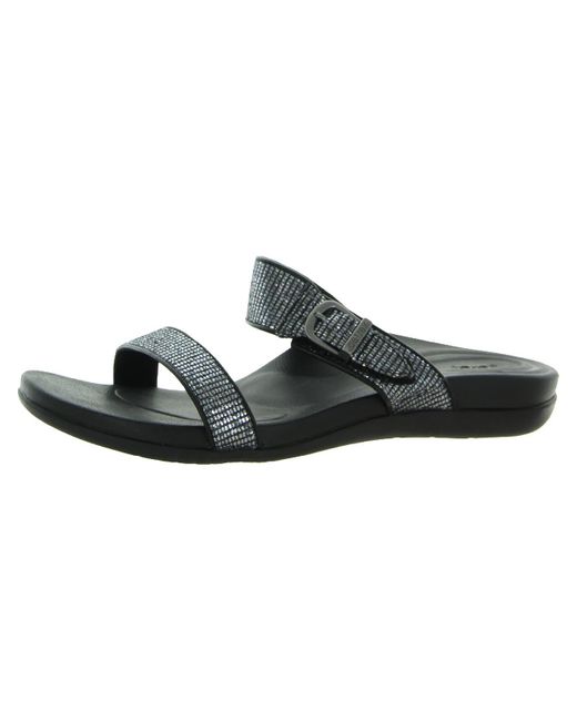 Aetrex Mimi Sparkle Metallic Slip On Wedge Sandals in Black | Lyst