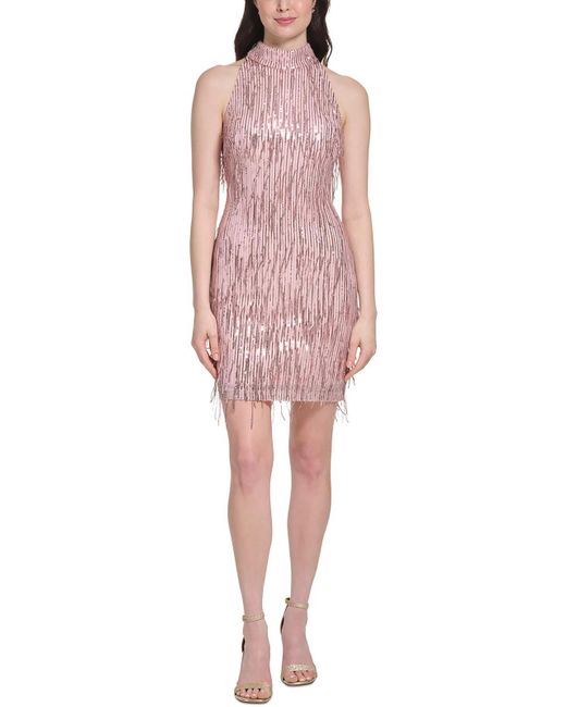 Eliza J Pink Sequined Short Cocktail And Party Dress