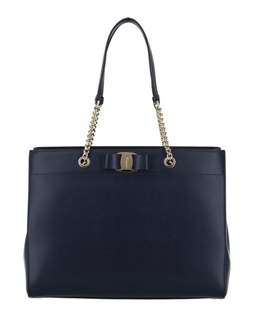 Ferragamo Blue Vara Bow Smooth Leather Shoulder Bag