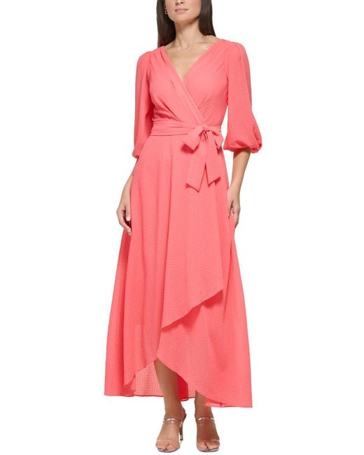 DKNY Pink Faux Wrap Mid-calf Wrap Dress