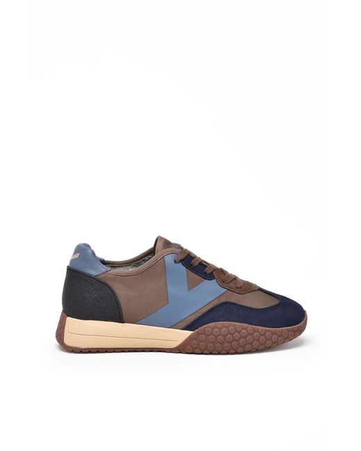 Kèh-Noo Blue Leather Patchwork Sneakers for men