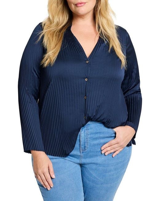 NIC+ZOE Women's Blue Plus Crinkle Crepe Shirt