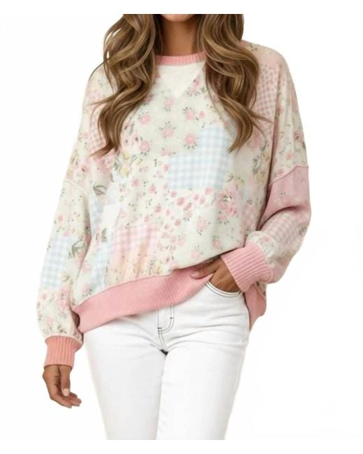 Haptics Natural Triangle Oversized Long Sleeve Patchwork Top