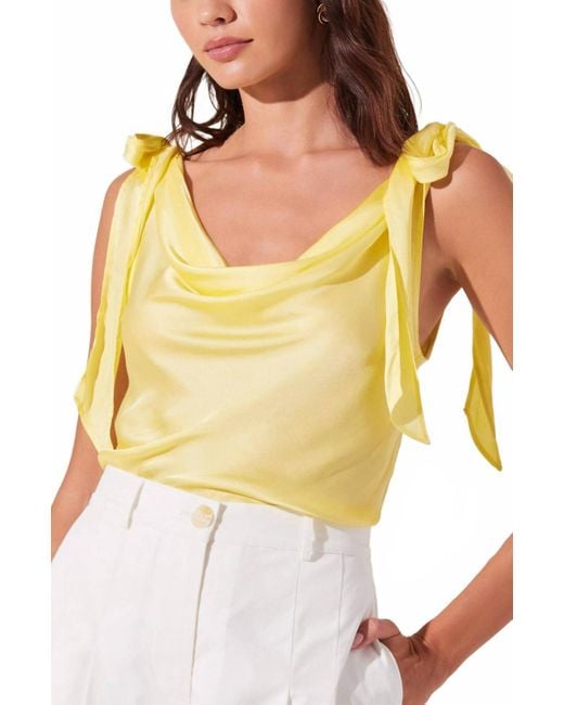 Astr Yellow Andie Satin Cowl Neck Top