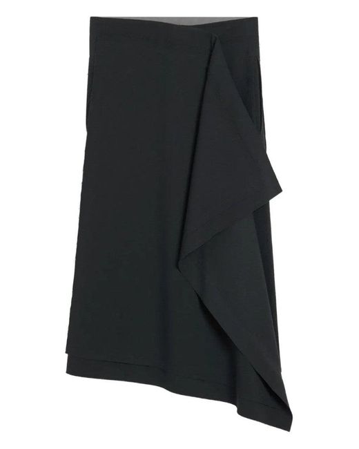 AMI Black Wrap Asymmetrical Wool Skirt