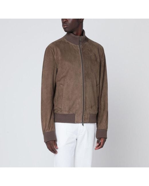 Salvatore Santoro Brown Suede Leather Zip Bomber for men