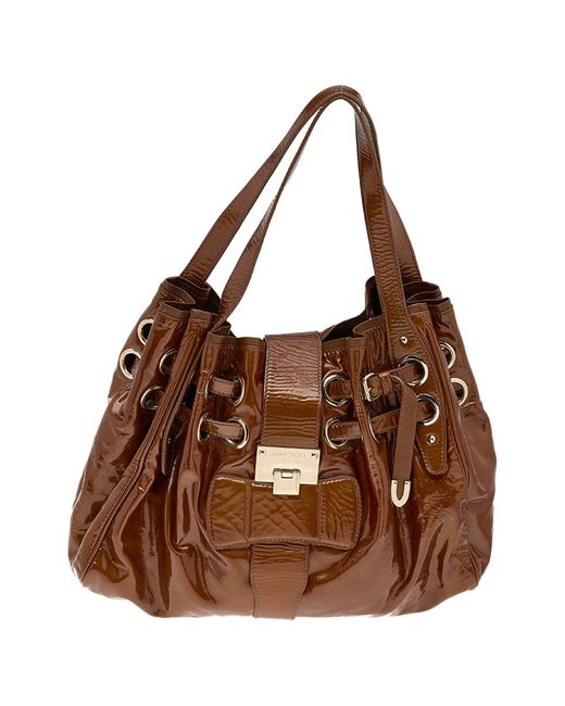 Jimmy Choo Brown Patent Leather Riki Tote