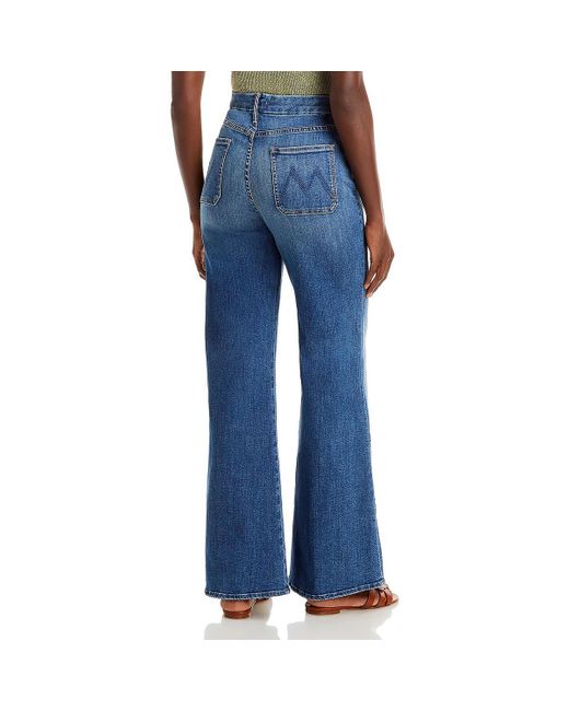 Mother Patch Pocket Roller High Rise Denim Wide Leg Jeans in Blue