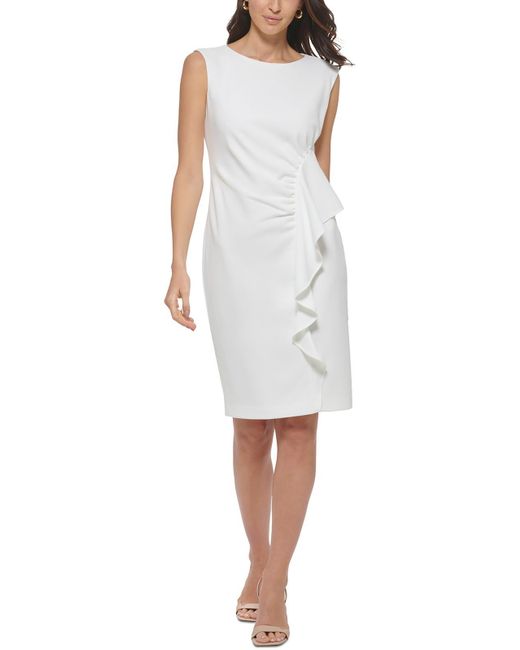 Calvin Klein White Ruched Knee Length Sheath Dress