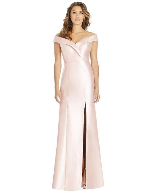 Alfred Sung White Off-the-shoulder Cuff Trumpet Gown With Front Slit