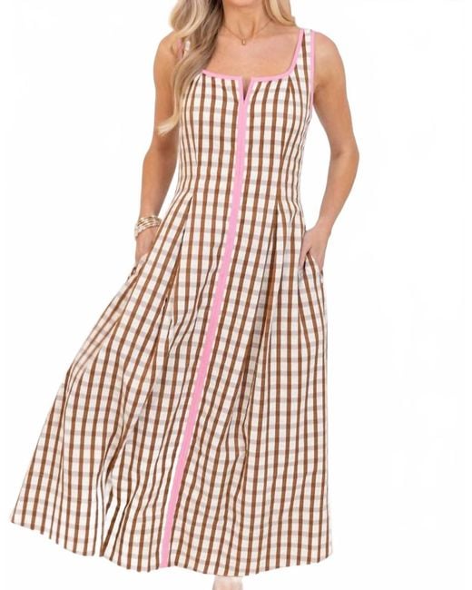 Thml Brown Thin Strap Gingham Dress