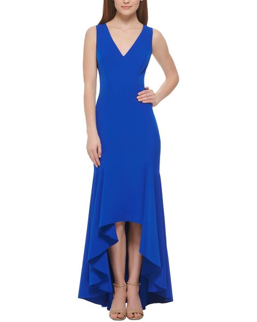 Vince Camuto Blue Crepe Maxi Fit & Flare Dress