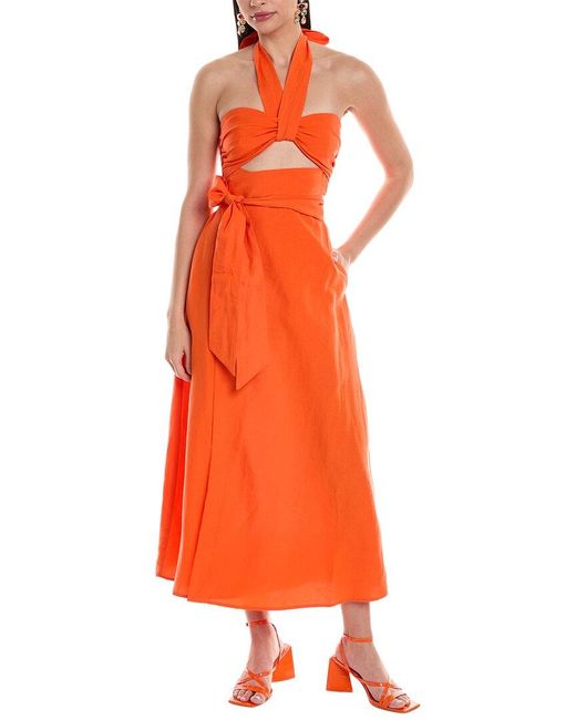 Mara Hoffman Orange Paula Linen-blend Midi Dress
