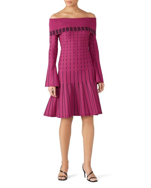Prabal Gurung Pink Stripe Off The Shoulder Dress