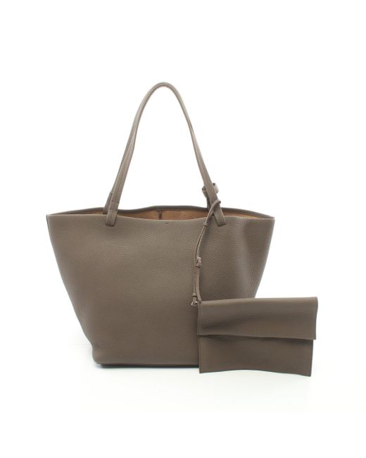 The Row Gray Park Tote Three Grain Calfskin Tote Bag Shoulder Bag Tote Bag Matte Grain Leather With Pouch