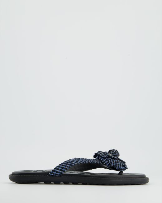 Chanel Blue Cc Tweed Slides
