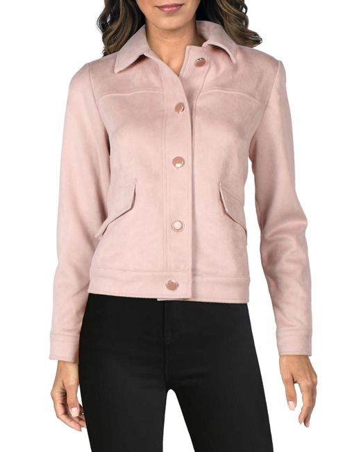 Anne Klein Faux Suede Long Sleeves Shirt Jacket in Pink Lyst