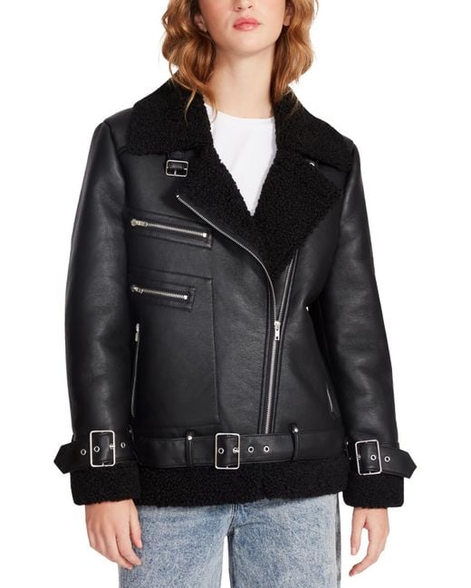 Steve Madden Quinn Faux Leather Cold Weather Motorcycle Jacket in