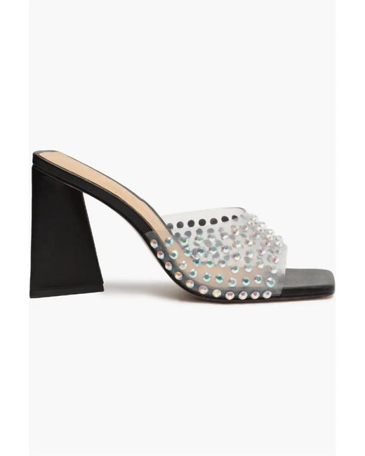 SCHUTZ SHOES Metallic Lizah Crystal Clear Slip On Block Heel Sandals