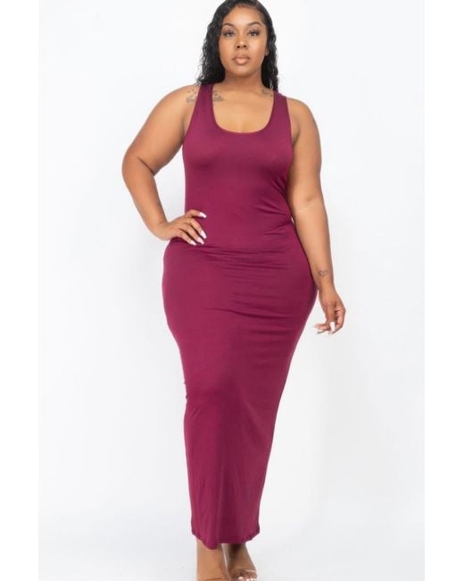TRUEDAMES Red Plus Size Solid Basic Maxi Dress