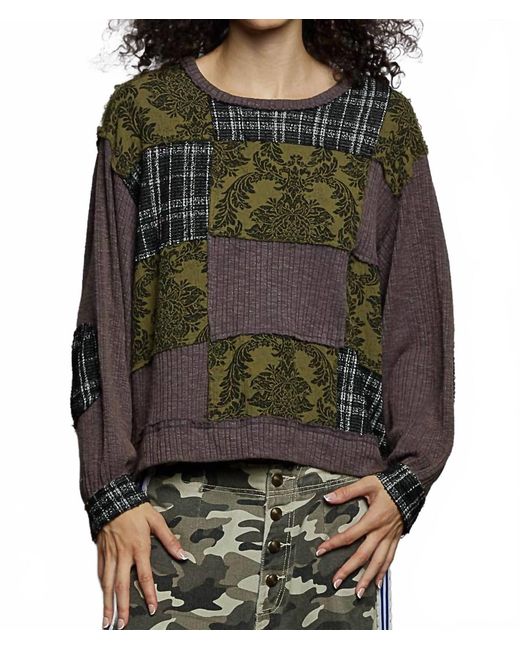 Pol Black Printed Patch Relaxed Fit Top