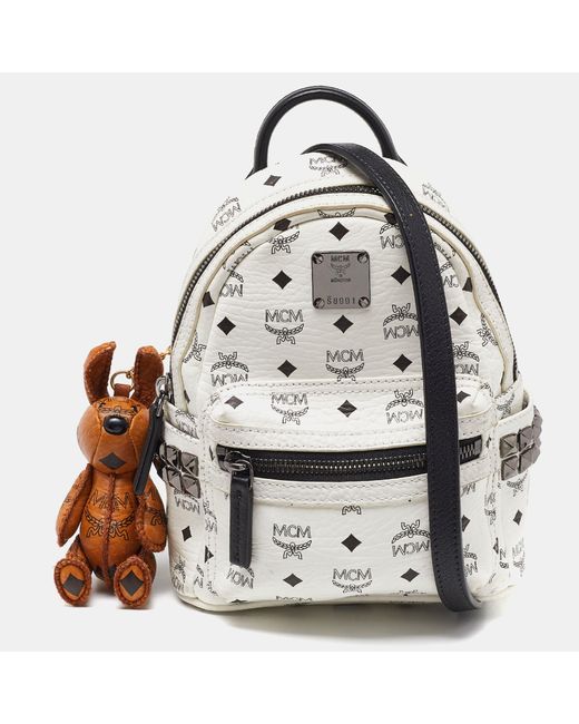 MCM Gray Visetos Coated Canvas And Leather Mini Studded Stark-bebe Boo Backpack