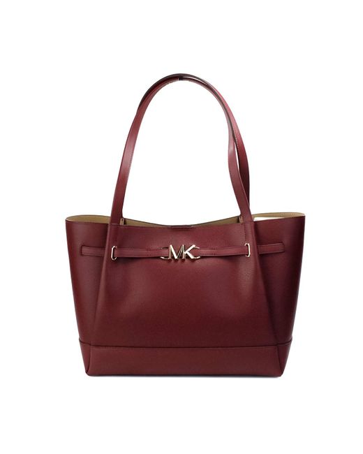 Michael Kors Red Reed Large Cherry Leather Belted Tote Shoulder Bag Purse