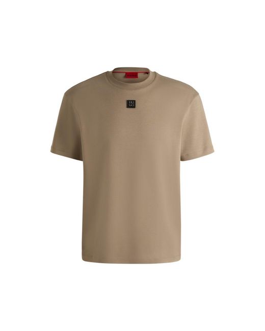 HUGO Natural Interlock-Cotton Regular-Fit T-Shirt With Stacked Logo for men