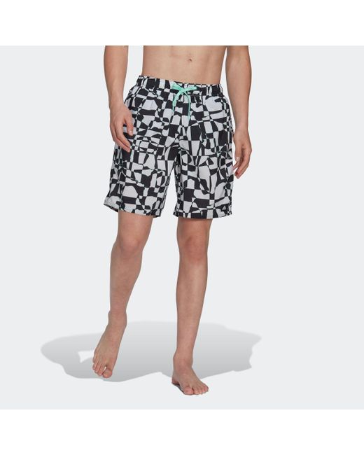Adidas Blue Shredded Check Clx Swim Shorts for men