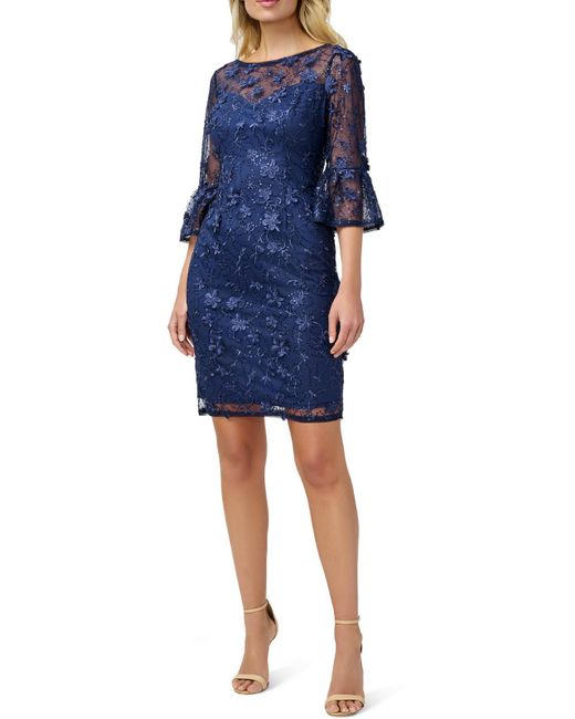 Adrianna Papell Blue Sequined Embroidered Sheath Dress