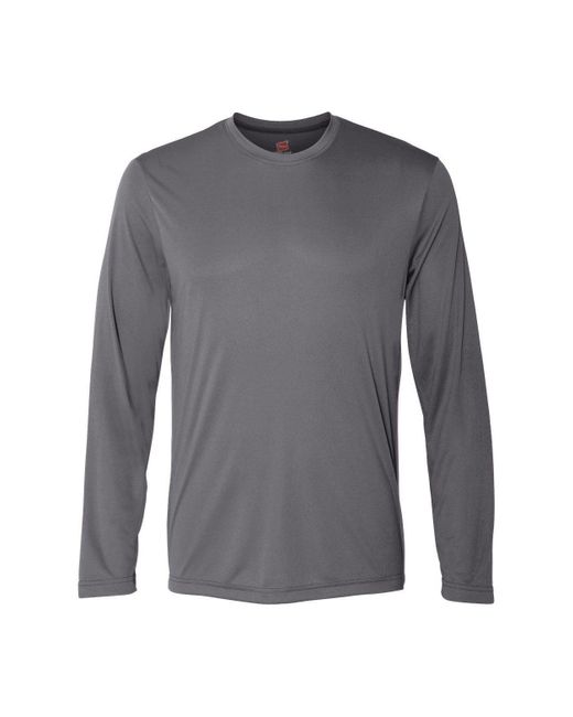 Hanes Gray Cool Dri Long Sleeve Performance T-shirt for men