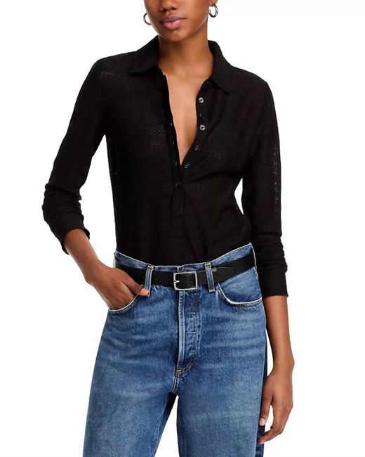 Rag & Bone Black Julia Long Sleeve Polo