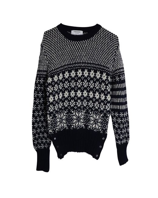 Thom Browne Black Snowflake Motif Fair Isle Crewneck Sweater for men