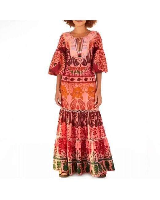 Farm Rio Red Ainika Print Macaws Maxi Dress