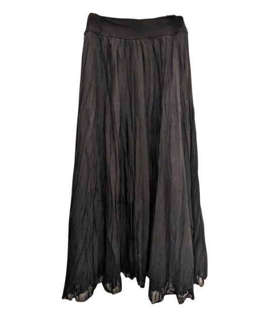 European Culture Black Long Pleated Skirt