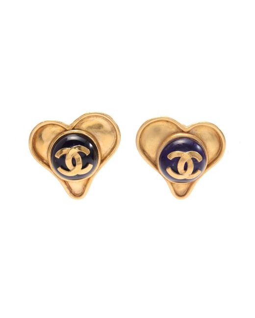 Chanel Metallic Coco Mark Earrings Gp Gripore Gold Dark 95p
