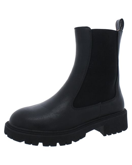 French Connection Black Reye Vegan Leather lugged Sole Chelsea Boots