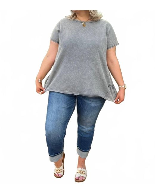 Easel Blue Ruffle Bottom Top