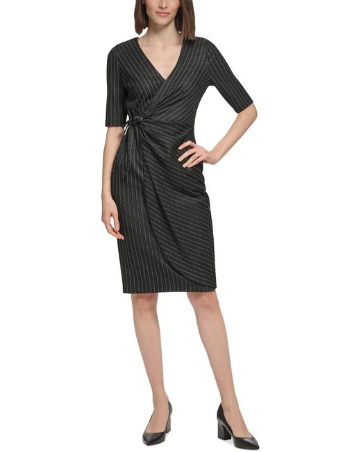 Calvin Klein Black Pinstripe Polyester Sheath Dress