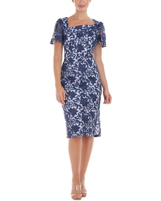 JS Collections Blue Embroidered Polyester Cocktail And Party Dress