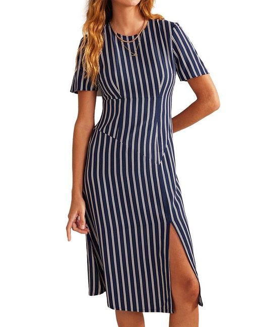 Boden Blue Striped Asymmetric Midi Dress