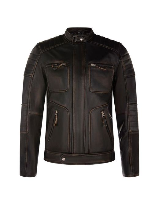 Infinity Leather Black Vintage Retro Biker Jacket for men