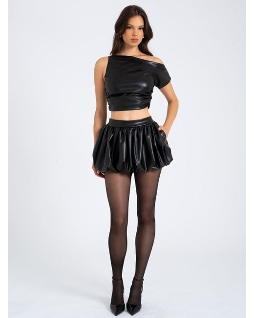 Miss Circle Black Yuna Vegan Leather Bubble Hem Skirt