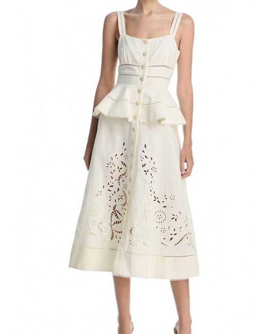Self-Portrait Natural Cream Linen Peplum Midi Dress