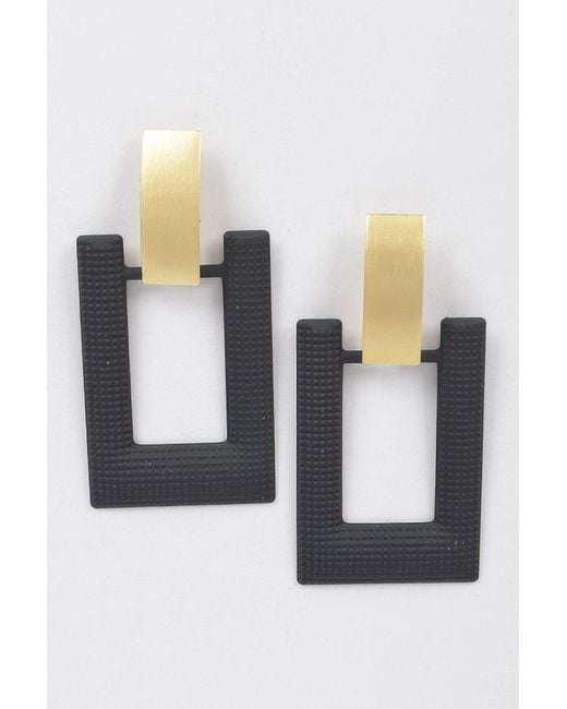 Fashnzfab Black Rectangle Shape Drop Earring