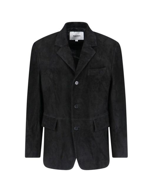 TONYWACK Black Single-Breasted Suede Jacket for men